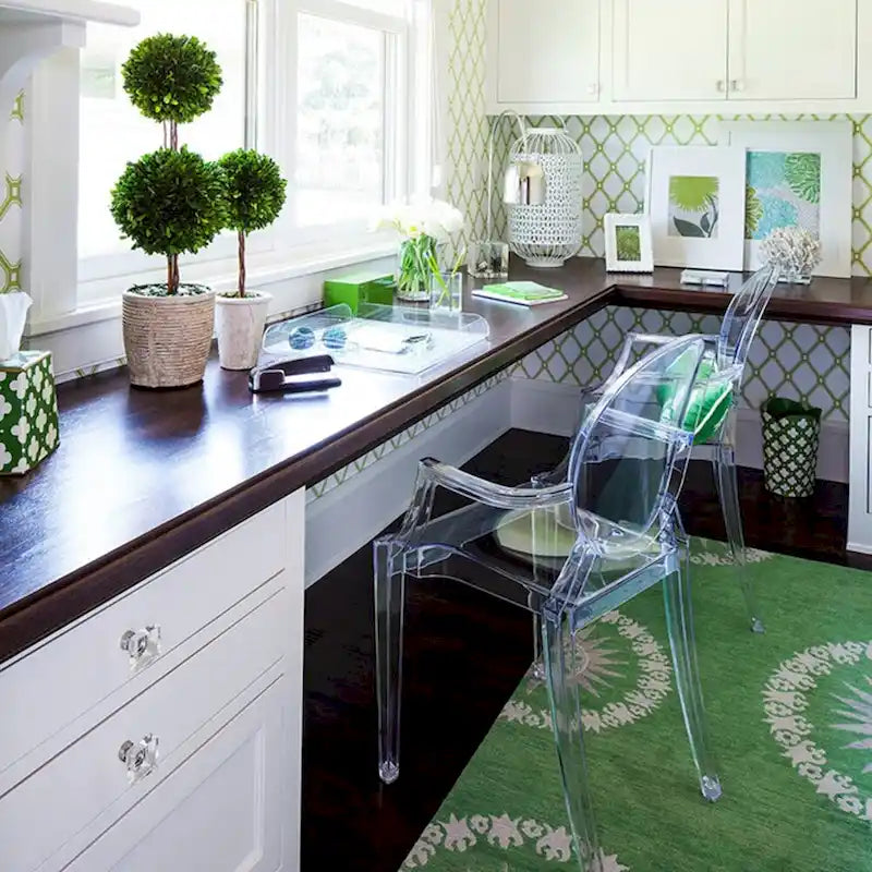 Designer Style Modern Dining Kitchen Crystal Clear Molded Plastic Transparent with arm Chairs Indoor Outdoor