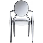 Designer Style Modern Dining Kitchen Crystal Clear Molded Plastic Transparent with arm Chairs Indoor Outdoor