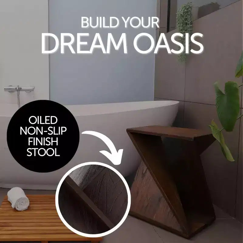 Nordic Teak Dark Shower and Bath Twisted Stool - Dark Brown
