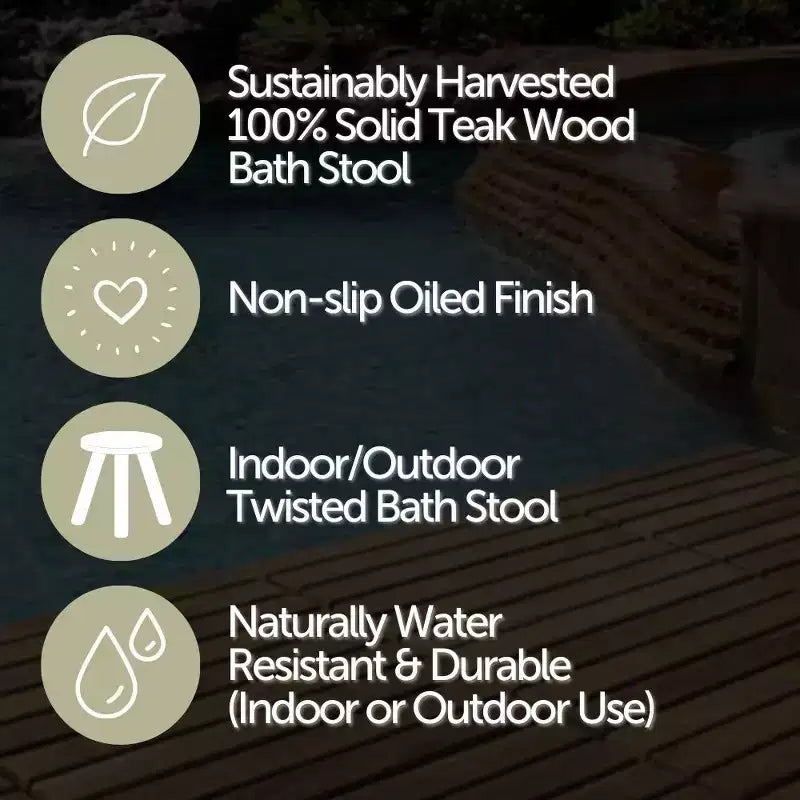 Nordic Teak Dark Shower and Bath Twisted Stool - Dark Brown