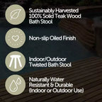 Nordic Teak Dark Shower and Bath Twisted Stool - Dark Brown