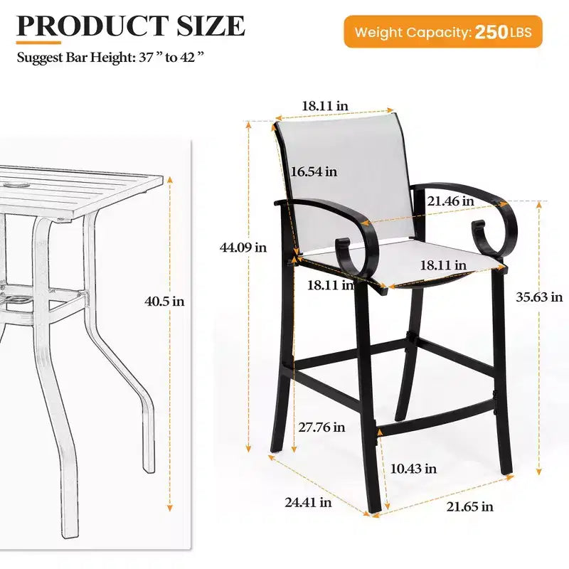 Crestlive Products 27.8'' Counter Height Set of 2 Swivel Bar Stools Aluminum Frame with Sunbrella Fabric