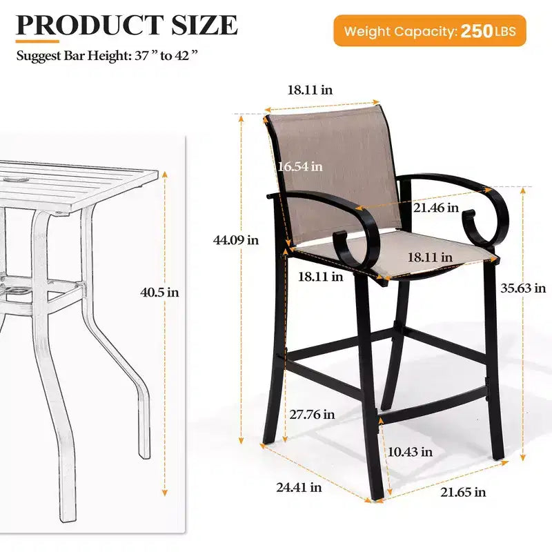 Crestlive Products 27.8'' Counter Height Set of 2 Swivel Bar Stools Aluminum Frame with Sunbrella Fabric