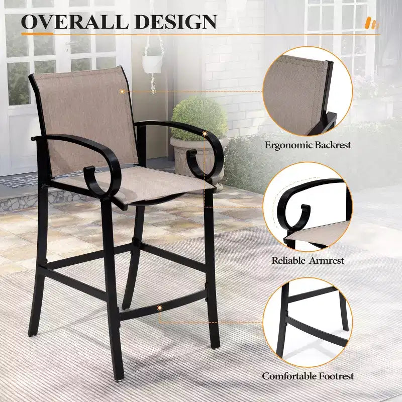 Crestlive Products 27.8'' Counter Height Set of 2 Swivel Bar Stools Aluminum Frame with Sunbrella Fabric