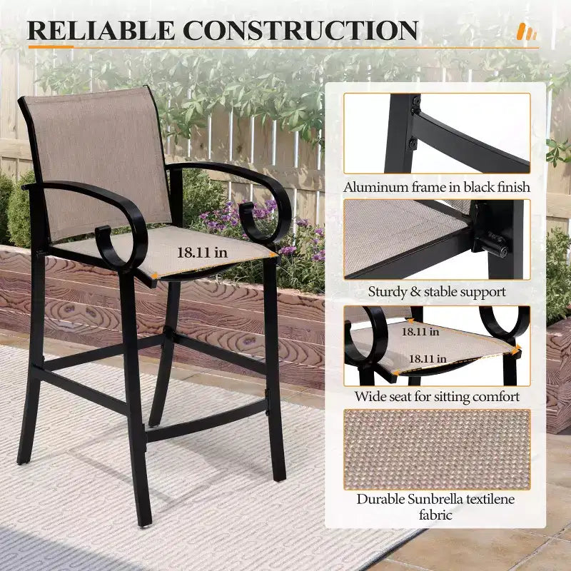 Crestlive Products 27.8'' Counter Height Set of 2 Swivel Bar Stools Aluminum Frame with Sunbrella Fabric