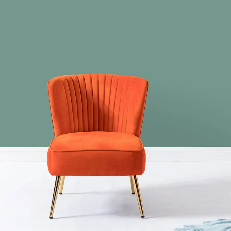 Monica Living Room Armless Accent Comfy Chair with Tufted Back and Metal Legs by HULALA HOME