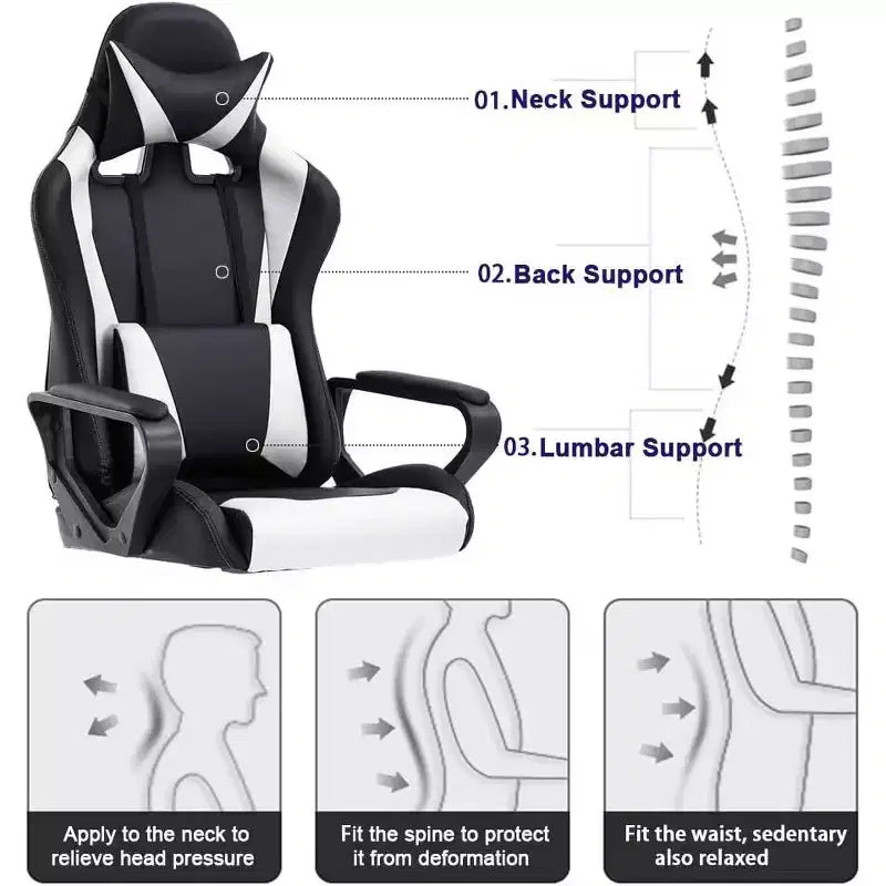 FDW Office Chair Gaming Chair Desk Chair Executive Chair with Lumbar Support Adjustable Stool Swivel Rolling Computer Chair