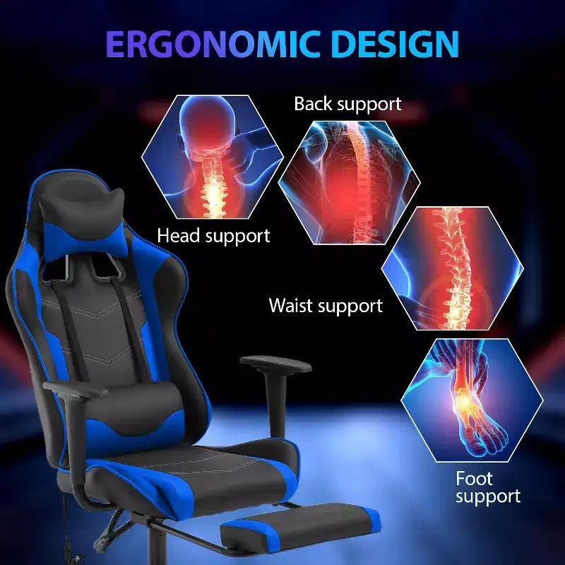 FDW Racing Gaming Chair Video Game Chairs with Computer Desk PU Leather Headrest Lumbar Support & 360-Swivel Seat