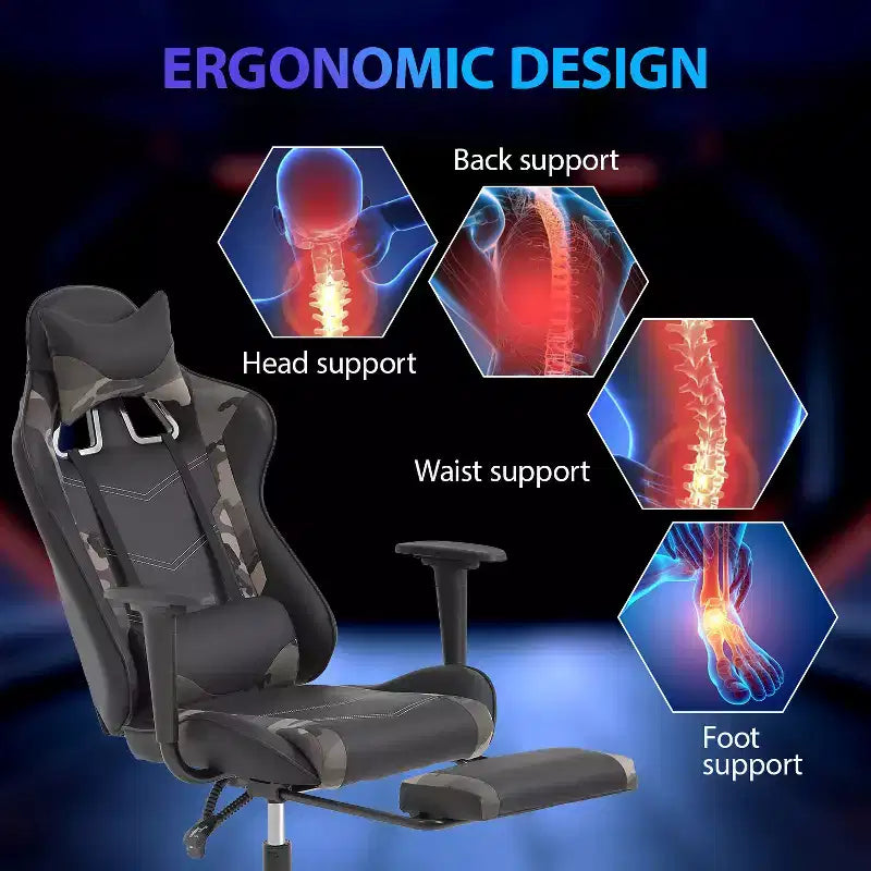 FDW Racing Gaming Chair Video Game Chairs with Computer Desk PU Leather Headrest Lumbar Support & 360-Swivel Seat