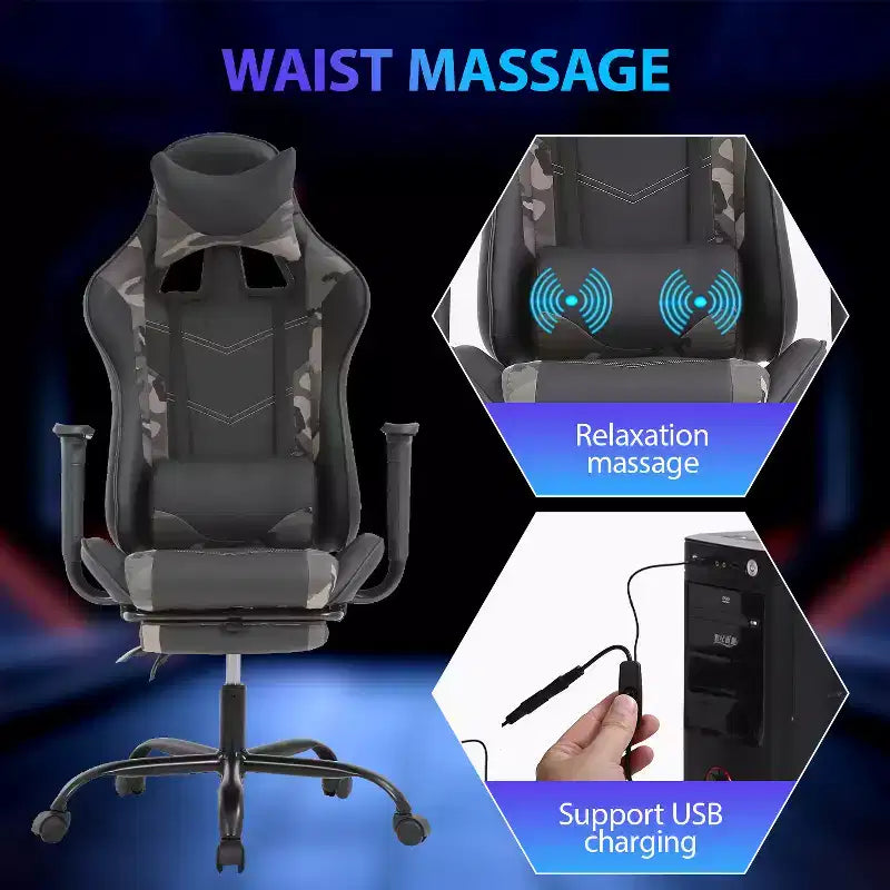 FDW Racing Gaming Chair Video Game Chairs with Computer Desk PU Leather Headrest Lumbar Support & 360-Swivel Seat