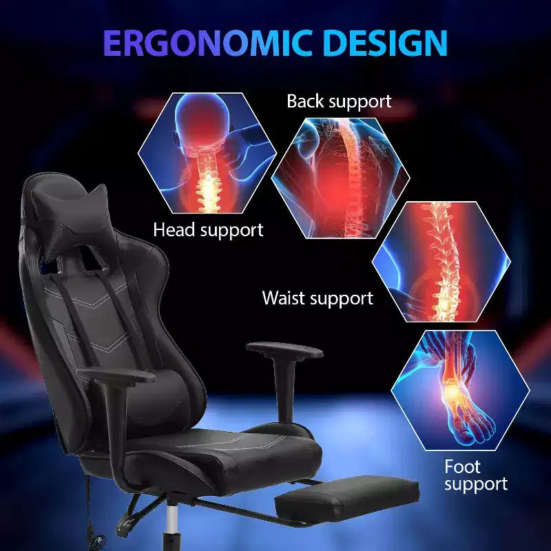 FDW Racing Gaming Chair Video Game Chairs with Computer Desk PU Leather Headrest Lumbar Support & 360-Swivel Seat