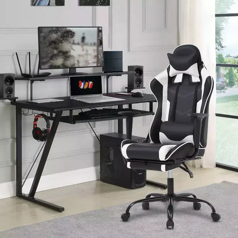 FDW Racing Gaming Chair Video Game Chairs with Computer Desk PU Leather Headrest Lumbar Support & 360-Swivel Seat