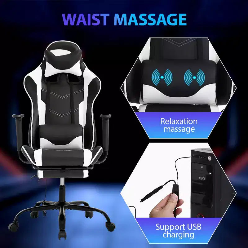 FDW Racing Gaming Chair Video Game Chairs with Computer Desk PU Leather Headrest Lumbar Support & 360-Swivel Seat
