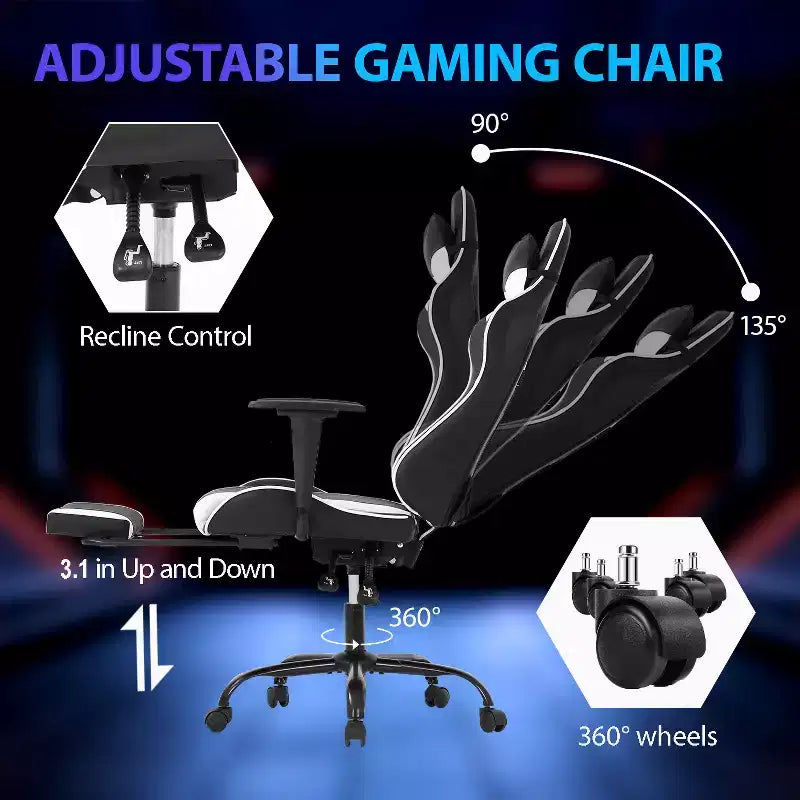 FDW Racing Gaming Chair Video Game Chairs with Computer Desk PU Leather Headrest Lumbar Support & 360-Swivel Seat