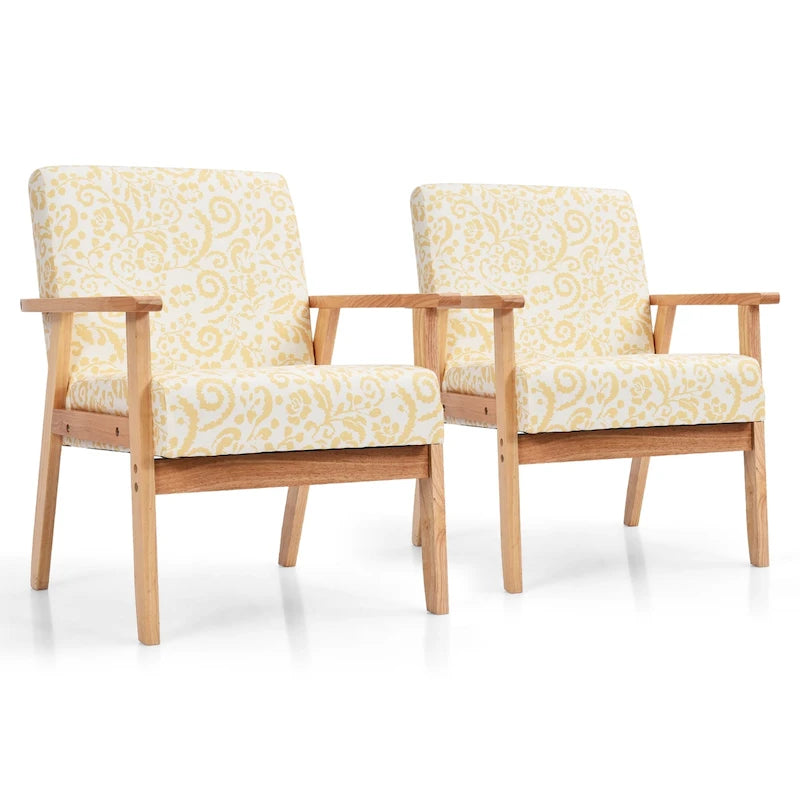 Gymax 2PCS Accent Armchair Upholstered Chair Home Office w/ Wooden - 25 x 26.5 x 32