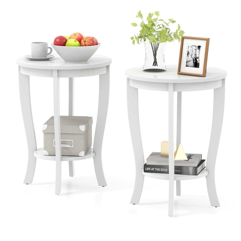 Costway 2 PCS 2-Tier End Table 18 Round Compact Sofa Side Nightstand - See Details