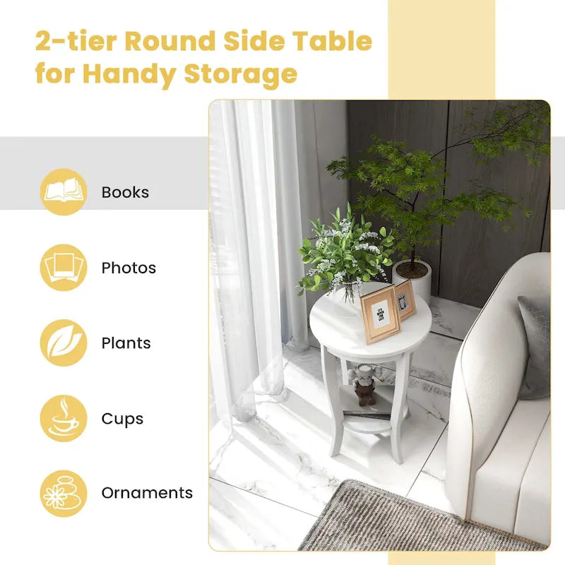Costway 2 PCS 2-Tier End Table 18 Round Compact Sofa Side Nightstand - See Details