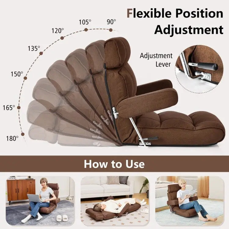 Adjustable Folding Sofa Chair with 6 Position Stepless Back - 31.5x 28.5 x 29.5