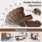 Adjustable Folding Sofa Chair with 6 Position Stepless Back - 31.5x 28.5 x 29.5