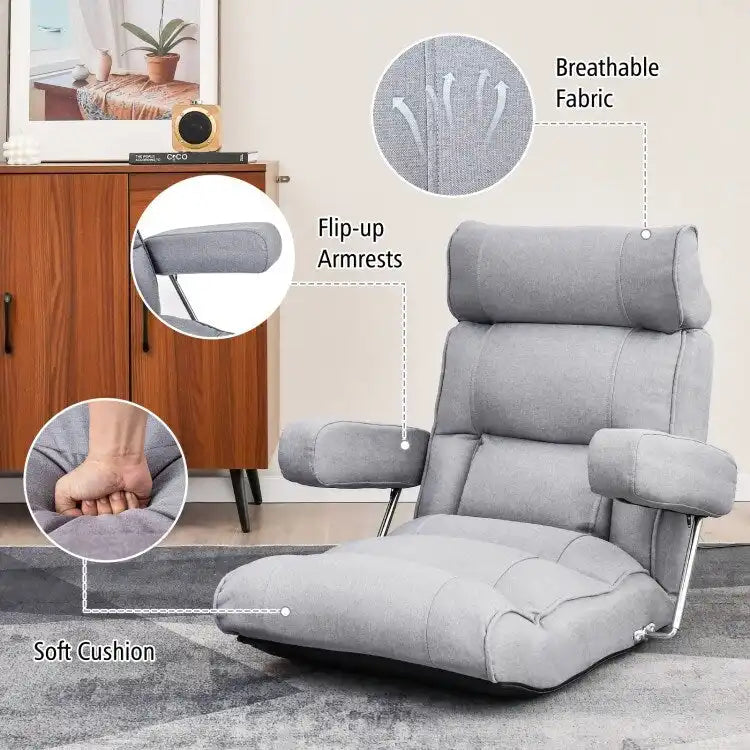 Adjustable Folding Sofa Chair with 6 Position Stepless Back - 31.5x 28.5 x 29.5