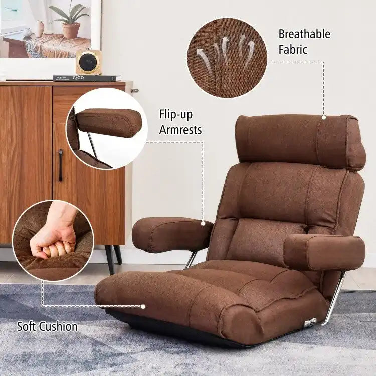 Adjustable Folding Sofa Chair with 6 Position Stepless Back - 31.5x 28.5 x 29.5