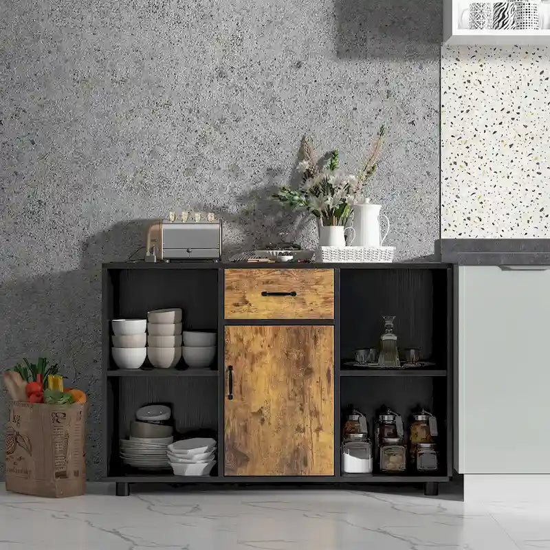 Costway Farmhouse Buffet Sideboard Coffee Bar File Cabinet Console - 48 x 16 x 31.5 (L x W x H)