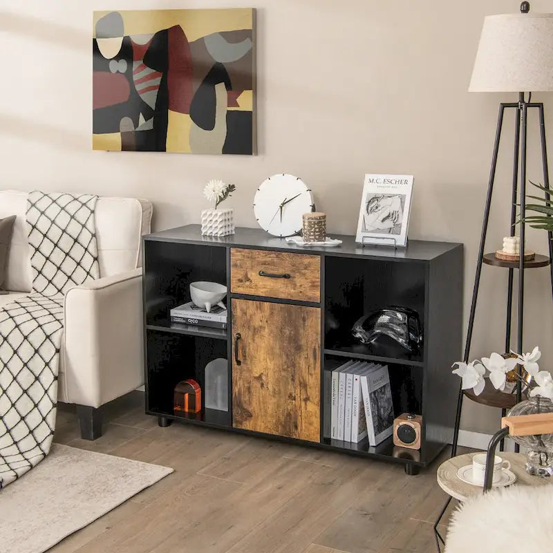 Costway Farmhouse Buffet Sideboard Coffee Bar File Cabinet Console - 48 x 16 x 31.5 (L x W x H)