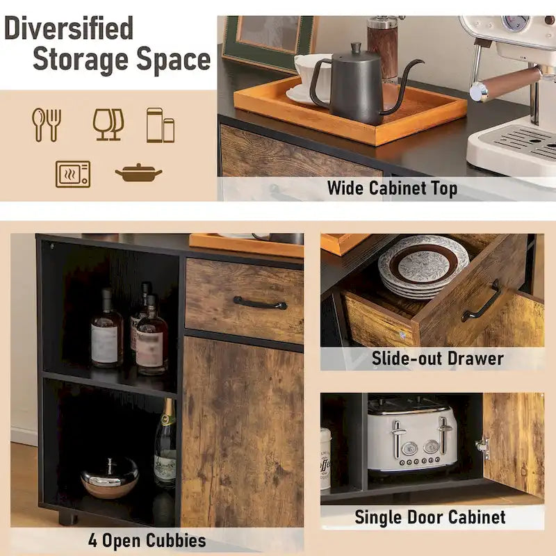 Costway Farmhouse Buffet Sideboard Coffee Bar File Cabinet Console - 48 x 16 x 31.5 (L x W x H)