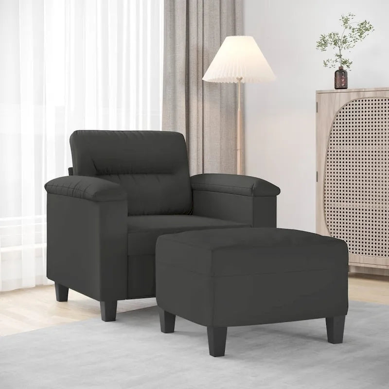 vidaXL Couch Modern Accent Upholstered Chair with Footstool Microfiber Fabric