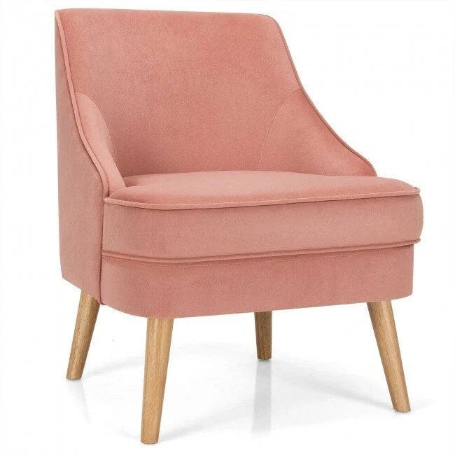 Velvet Upholstered Accent Chair with Rubber Wood Legs - 27 x 25 x 30 (L x W x H)