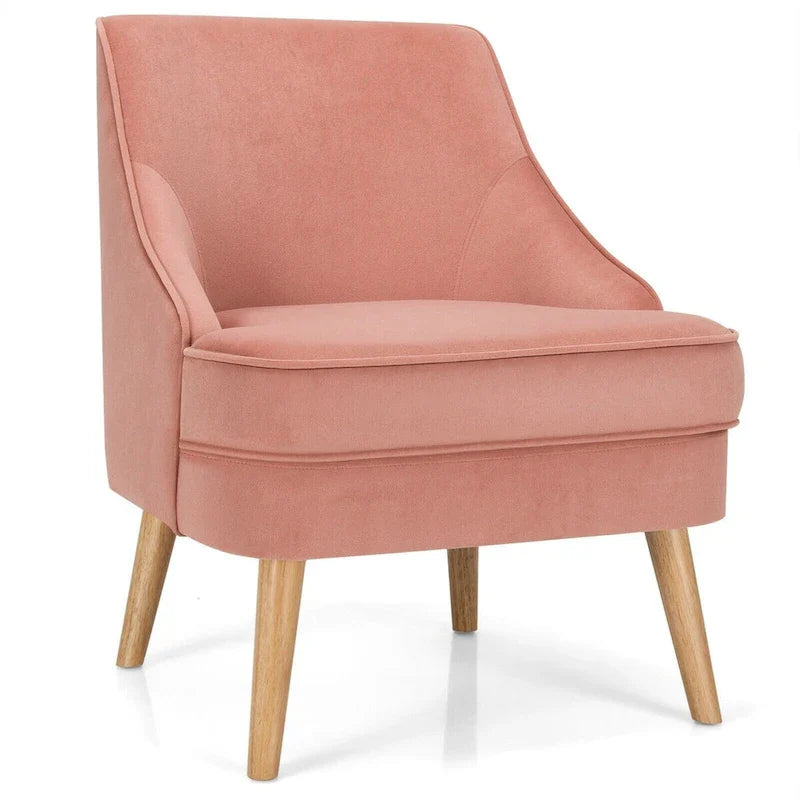 Velvet Upholstered Accent Chair with Rubber Wood Legs - 27 x 25 x 30 (L x W x H)