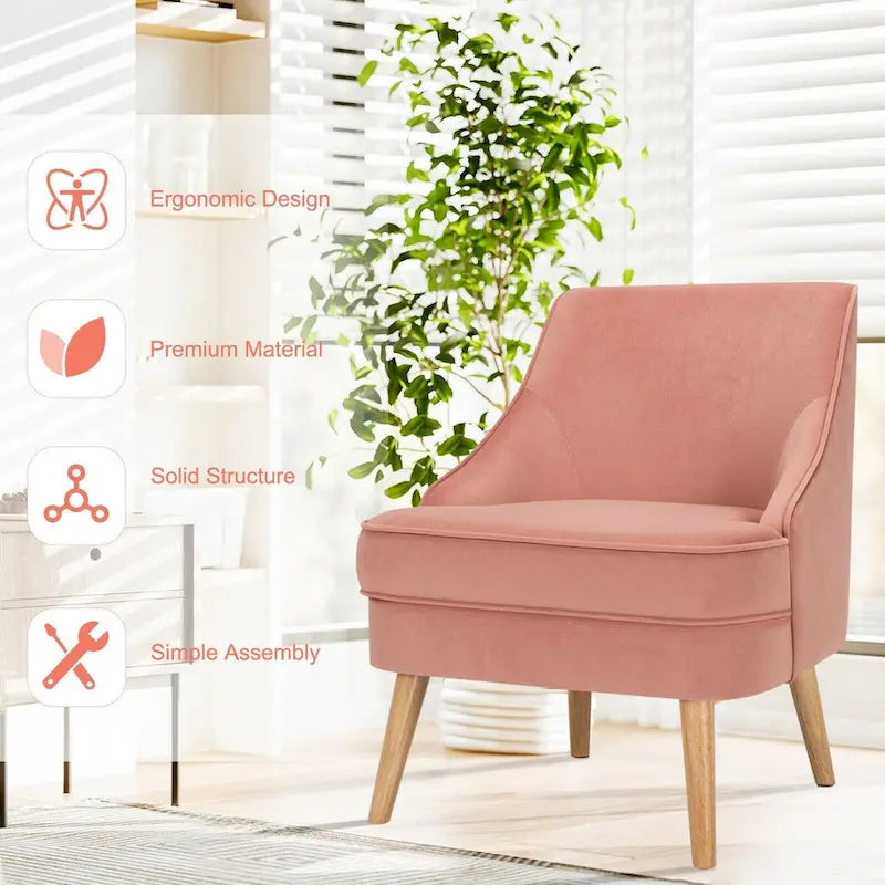 Velvet Upholstered Accent Chair with Rubber Wood Legs - 27 x 25 x 30 (L x W x H)