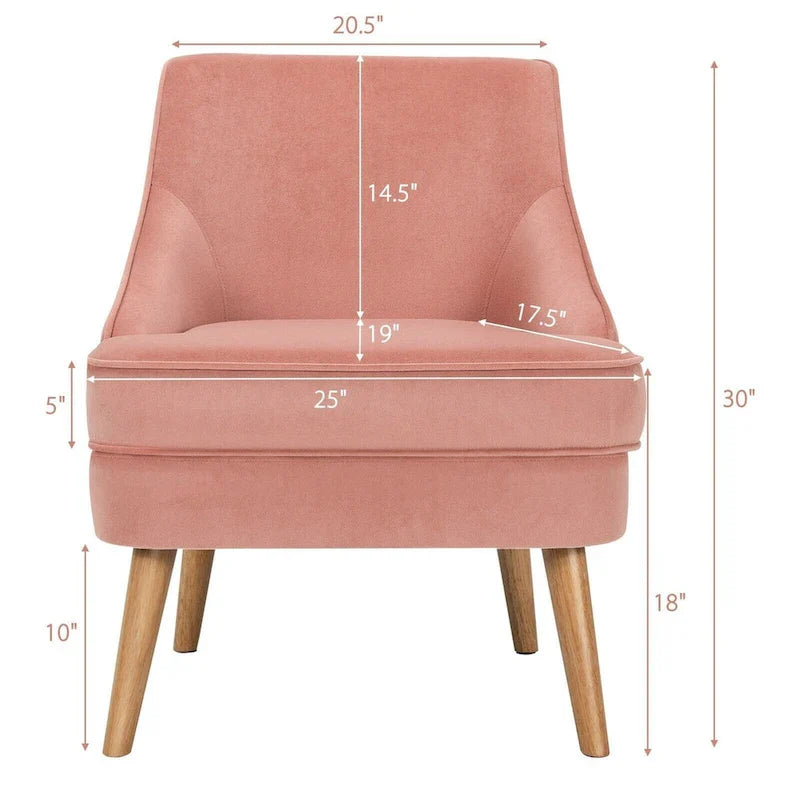 Velvet Upholstered Accent Chair with Rubber Wood Legs - 27 x 25 x 30 (L x W x H)