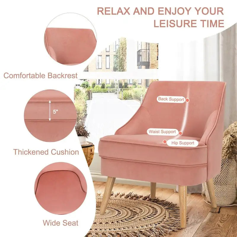 Velvet Upholstered Accent Chair with Rubber Wood Legs - 27 x 25 x 30 (L x W x H)