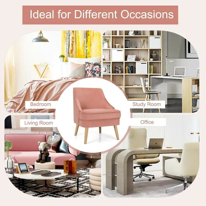 Velvet Upholstered Accent Chair with Rubber Wood Legs - 27 x 25 x 30 (L x W x H)