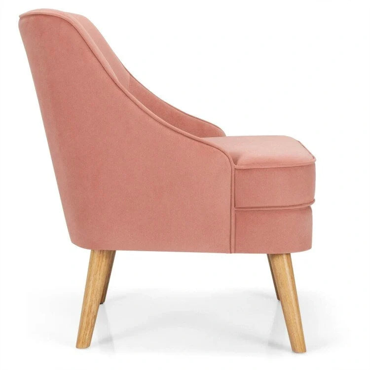 Velvet Upholstered Accent Chair with Rubber Wood Legs - 27 x 25 x 30 (L x W x H)