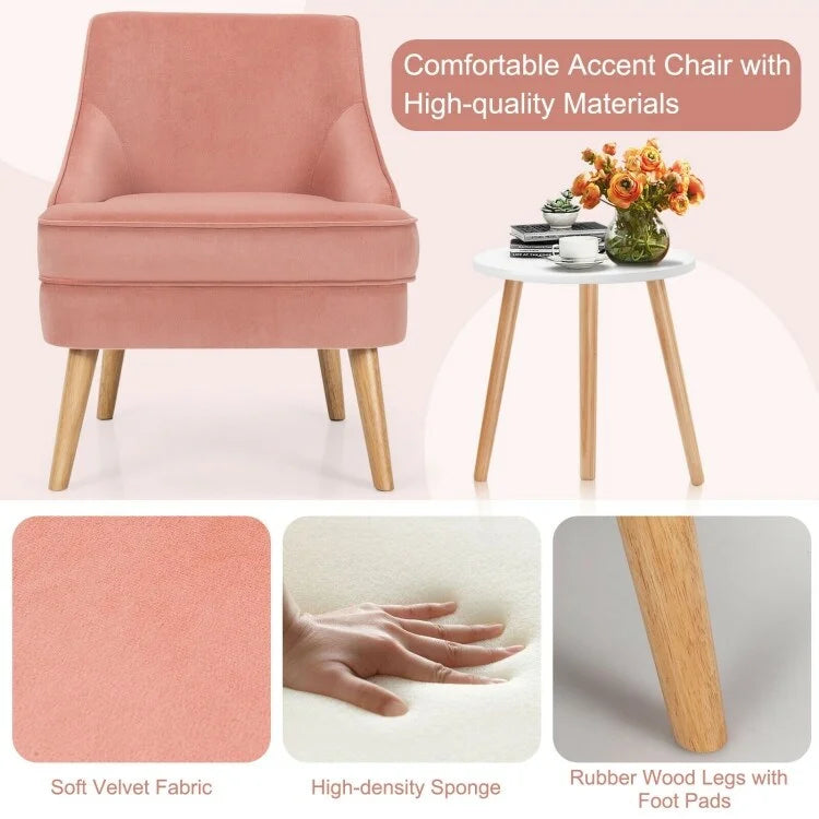 Velvet Upholstered Accent Chair with Rubber Wood Legs - 27 x 25 x 30 (L x W x H)