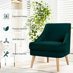 Velvet Upholstered Accent Chair with Rubber Wood Legs - 27 x 25 x 30 (L x W x H)