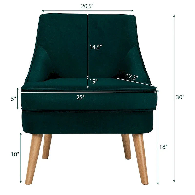 Velvet Upholstered Accent Chair with Rubber Wood Legs - 27 x 25 x 30 (L x W x H)