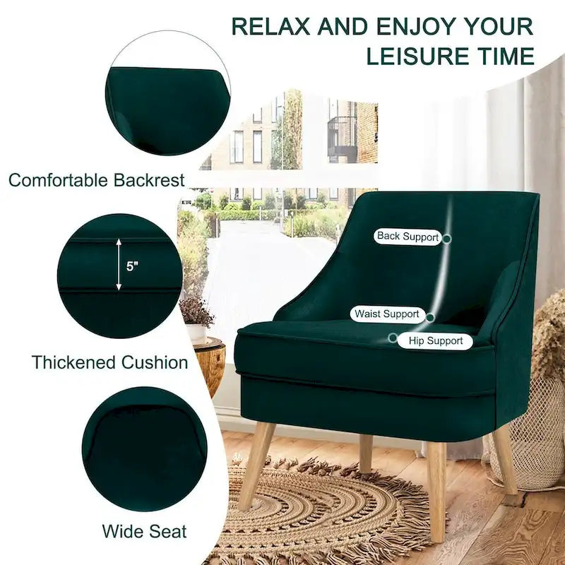Velvet Upholstered Accent Chair with Rubber Wood Legs - 27 x 25 x 30 (L x W x H)
