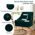 Velvet Upholstered Accent Chair with Rubber Wood Legs - 27 x 25 x 30 (L x W x H)