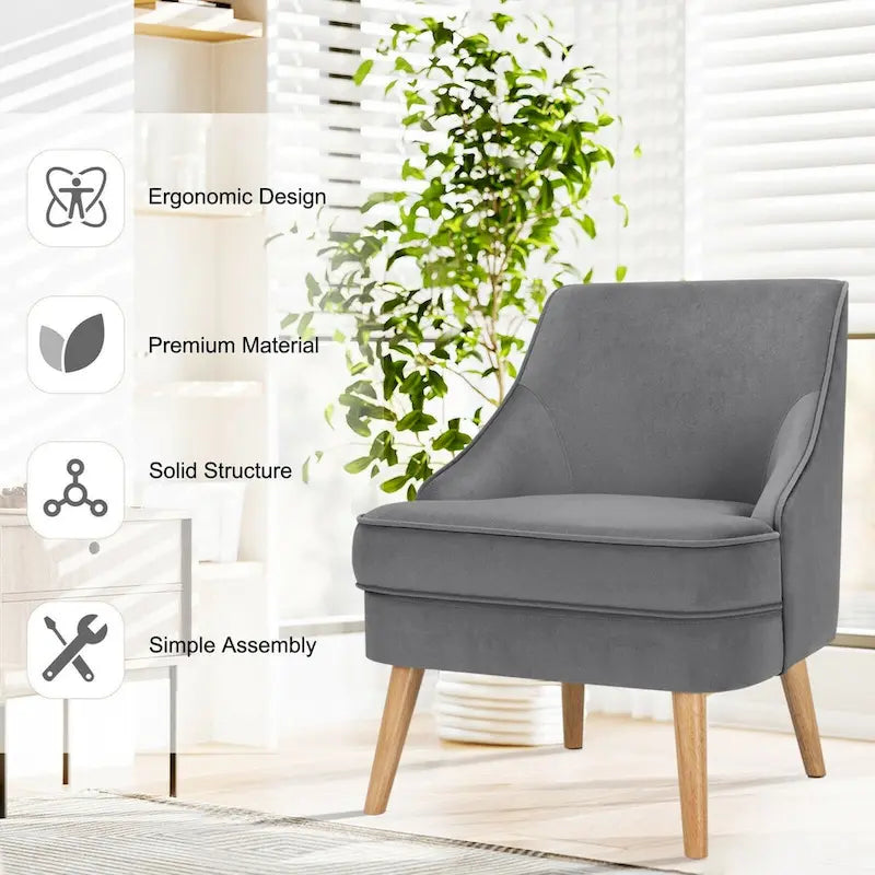Velvet Upholstered Accent Chair with Rubber Wood Legs - 27 x 25 x 30 (L x W x H)