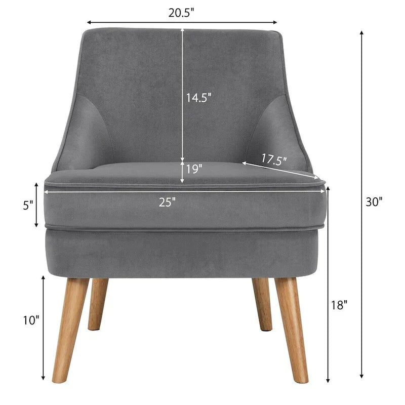 Velvet Upholstered Accent Chair with Rubber Wood Legs - 27 x 25 x 30 (L x W x H)