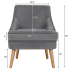 Velvet Upholstered Accent Chair with Rubber Wood Legs - 27 x 25 x 30 (L x W x H)