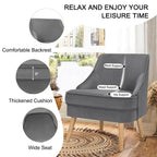 Velvet Upholstered Accent Chair with Rubber Wood Legs - 27 x 25 x 30 (L x W x H)