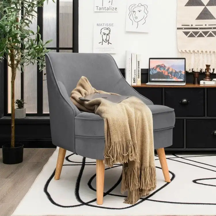 Velvet Upholstered Accent Chair with Rubber Wood Legs - 27 x 25 x 30 (L x W x H)