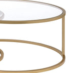 Metal Framed Nesting Coffee Tables with Glass and Marble Tops, Set of Two, Gold - 15.75 H x 36 W x 36 L Inches