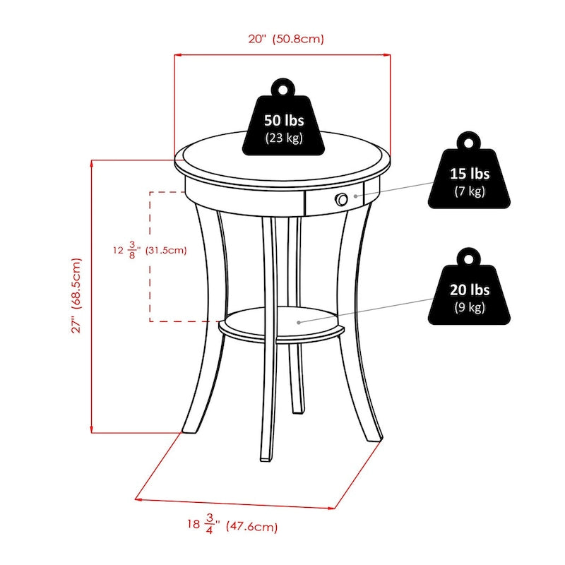 Sasha Round Accent Table, Cappuccino - 20W x 20D x 27H.