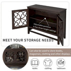 Wood Accent Buffet Sideboard Storage Cabinet with Doors and Adjustable Shelf