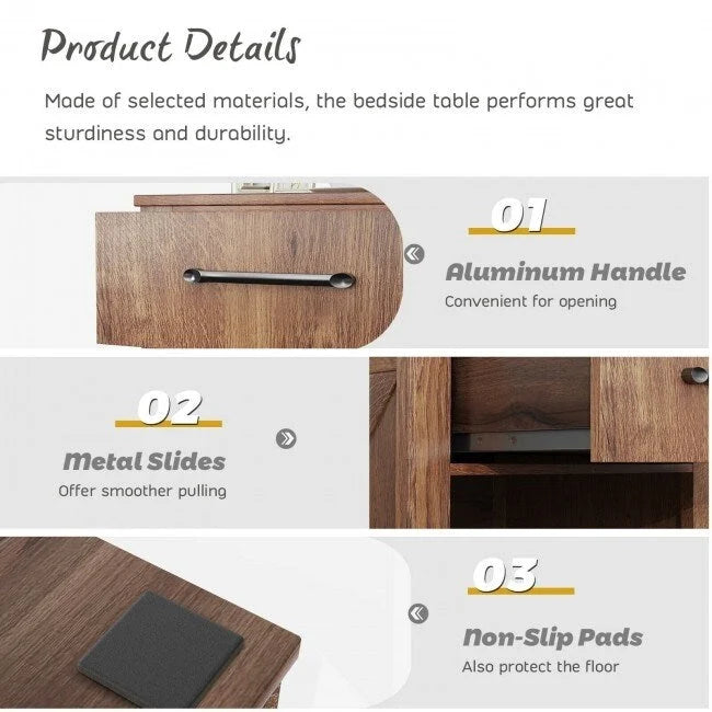 Compact Nightstand with Drawer and Shelf